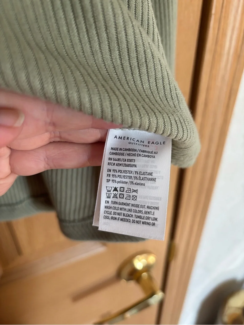 American Eagle Outfitters Sage Ribbed Long Sleeve Top - Picture 6 of 7